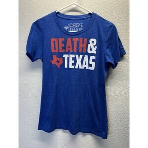 Chive Tees Death & Texas Shirt Women’s Medium Blue Graphic Tee KCCO Soft Blend